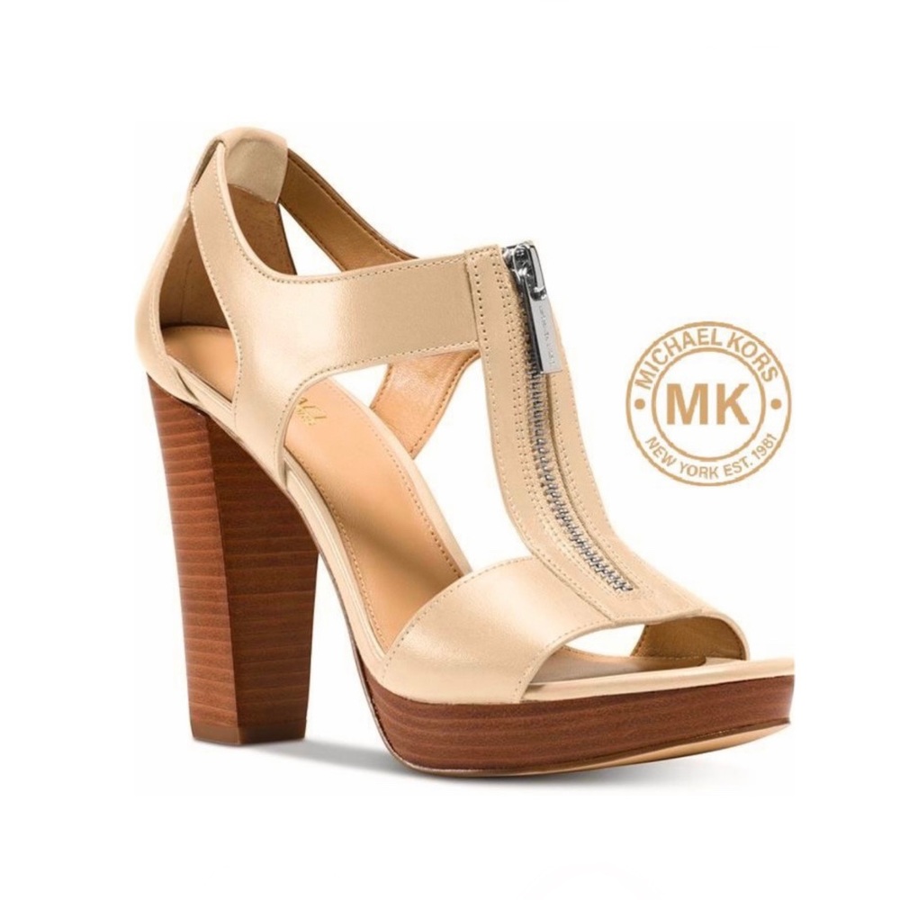 Michael Kors Leather T-Strap Platform Dress Sandals